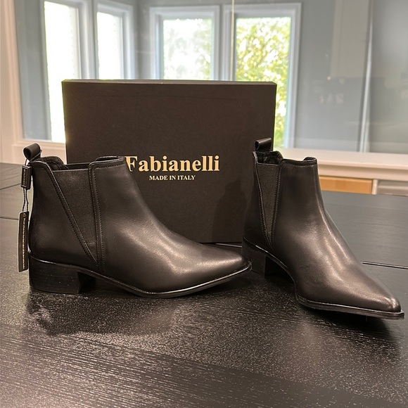 Fabianelli Chelsea Pointy Toe Black Leather Bootie - 8 - Picture 3 of 8